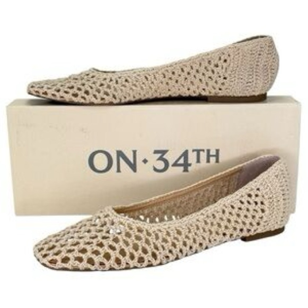 ON 34TH Beige Crochet Pointed Toe Flats